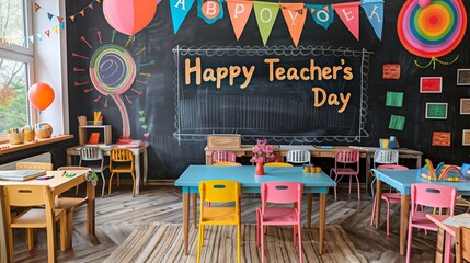 Colorful Classroom Decorated for Happy Teacher's Day Celebration