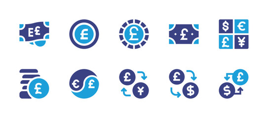 Pound icon set. Duotone color. Vector illustration. Containing pound sterling, pound, money, currency, yin yang, exchange.