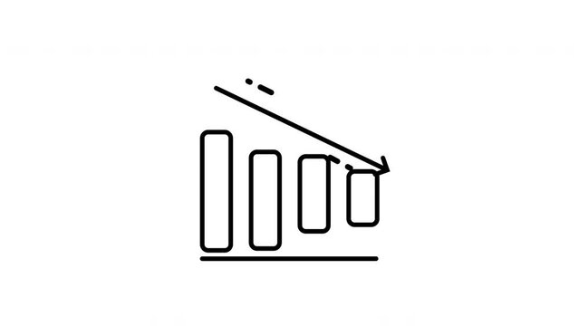 Black and white line graph with arrow pointing down, ideal for financial presentations, business reports, educational materials on decrease trends.