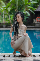 woman relaxing in the pool