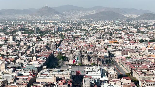 Drone shot of zocalo at downtown mexico city