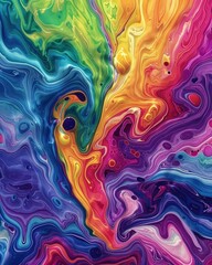 Fototapeta premium A dynamic closeup of vibrant swirling colors creating an abstract fluid art piece with a rich spectrum of hues