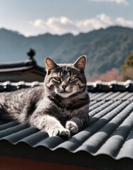 cat lying on the roof