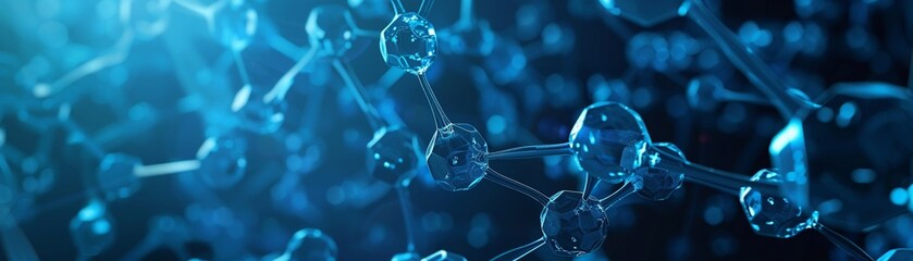 Abstract image of molecular structures in blue tones with connections and nodes