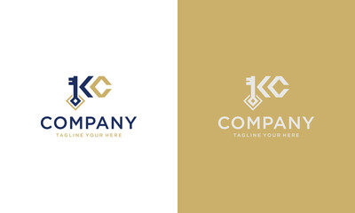 Key Logo with KC initial logo design on a black and white background.