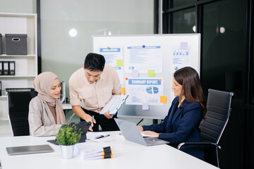 Business team discuss at meeting room. working together with laptop ,tablet and smart phone on desk Financial accountant at office