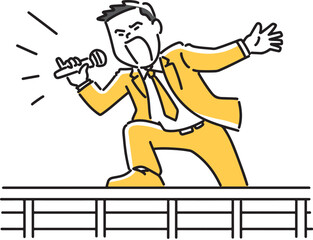 マイクを持って訴えるビジネスマン