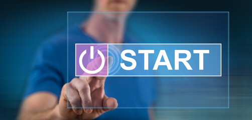 Man touching a start concept