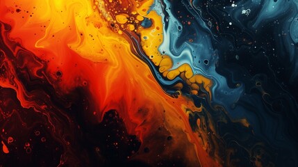abstraction of paints in dark orange, yellow red and indigo colors