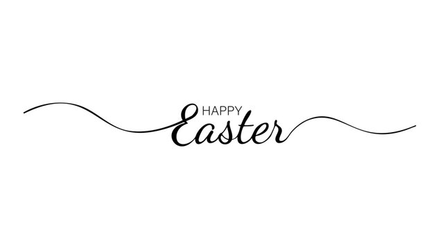 The greeting inscription is written in calligraphy Happy Easter. Black text on a white background. Wavy ribbons on the sides of the text. As a template for a banner, poster on the web