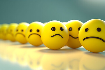 yellow emojis standing in a queue showing different types of emotions
