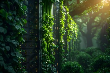"Integrated Network Server Farm in a Lush Forest - Conceptual Image". Concept Nature, Technology Integration, Server Farm, Forest Setting, Conceptual Image