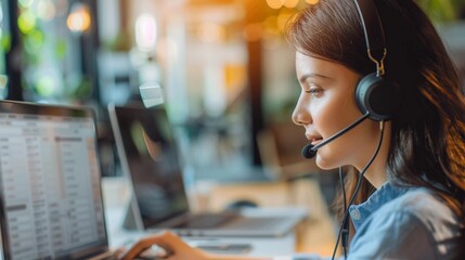Customer support experience in e-commerce by a customer service representative assisting a shopper with their inquiries or concerns via live chat or phone call, generative AI - obrazy, fototapety, plakaty