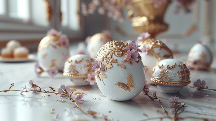 Obraz premium easter in beautiful style on white background. 3d vector creative illustration. Abstract floral art background vector. Floral ornament.