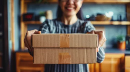 Fotobehang Unboxing Experience, the excitement of unboxing a newly delivered package from an online purchase, generative AI © Hifzhan Graphics