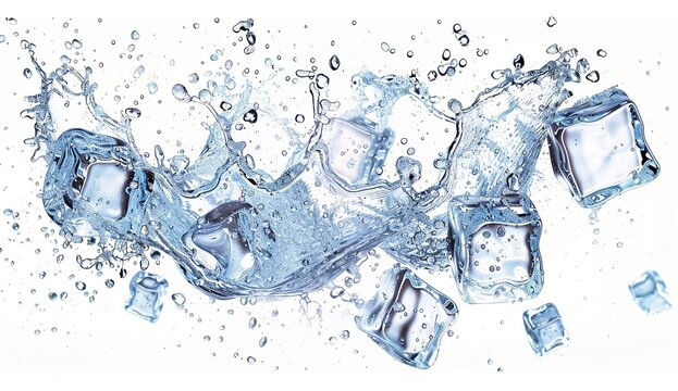 Refreshing Chill - ce Cubes Flowing and Splashing, a Symphony of Cold and Refreshment. Made with Generative AI Technology