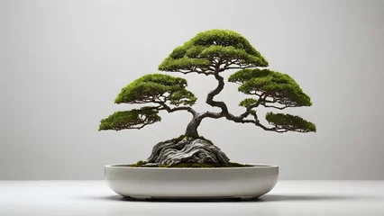 Foto op Plexiglas bonsai Tree in a special pot, isolated on a white background, banner, copy space, against a white wall © TJ_Designs
