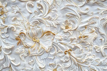 White and Gold Embroidery Texture Background, Abstract Embroidered Pattern, Copy Space