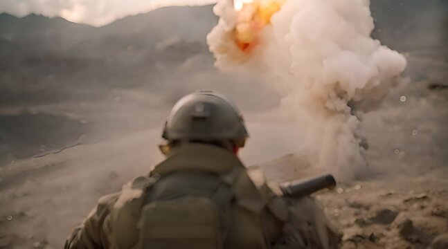 military war combat training . soldier handling bazooka prepare for firing