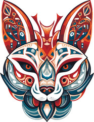 Naklejka premium Vector ornamental ancient fox head illustration. Abstract historical mythology fox head logo. Good for print or tattoo