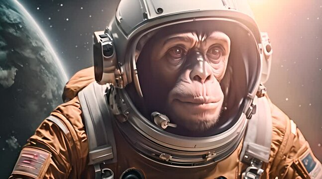 Monkey astronaut in space, supporting humanity exploring new habitat in universe