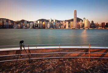 Panorama of Victoria Harbor of Hong Kong city