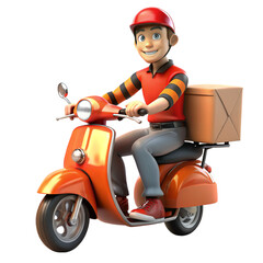 3d rendering delivery man riding a motorcycle with delivery box fast delivery illustration