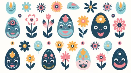 Fotobehang Happy Easter cute object illustration. flat vector © Quintessa