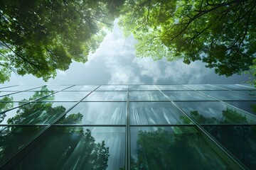 Integrating sustainability with a modern corporate glass façade. Concept Sustainable Architecture, Green Building Design, Corporate Sustainability, Modern Façade Solutions