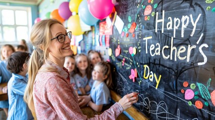 Obraz premium Celebrating Teachers Day with Joy in Classroom
