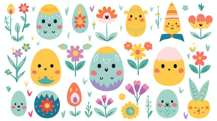 Happy Easter cute object illustration. flat vector - obrazy, fototapety, plakaty