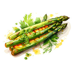 Asparagus, vegetable, watercolor illustration, single object, white background for removing background.