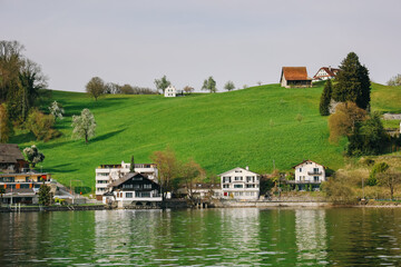 Waterview on Swiss village near Lucerne, Switzerland.