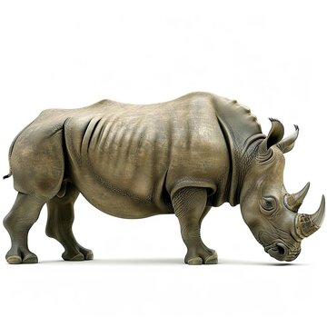 Black Rhino Wild Rhinos On White Background, Illustrations Images