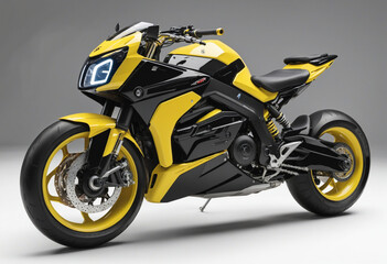 Fototapeta na wymiar Futuristic yellow and black sports motorcycle on isolated clear background