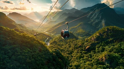 Capture the beauty of cable cars traversing steep mountain landscapes