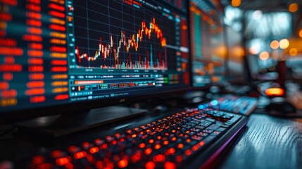 Fototapeta premium Market Graph Chart on Computer Screen, Financial Technical Analysis, Cryptocurrency Trade Exchange 