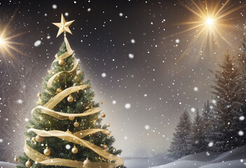 christmas tree in snow shiny backdrop 