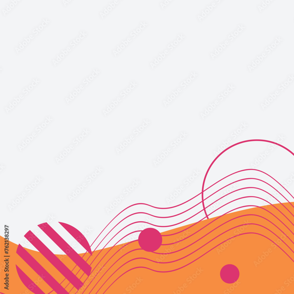 Poster white background with abstract wavy circle lines frame in orange and red