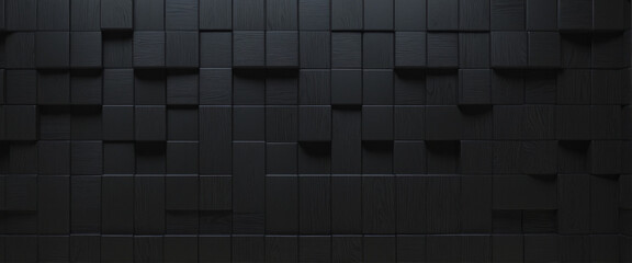 the wall is made of black wooden cubes, natural background