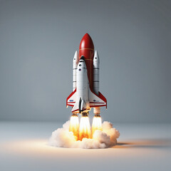 rocket launch 3d icon background red 