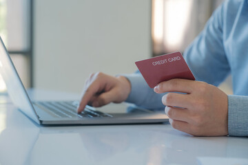 Fototapeta premium Payment by credit card, e-commerce, online shopping