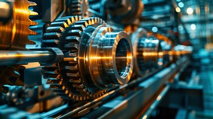 Close-up of gears or machinery in motion symbolizing industry and progress