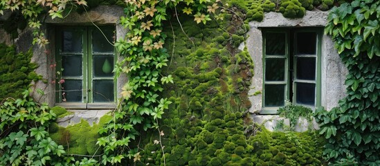 Fototapeta na wymiar House Wall Covered in Lush Green Moss