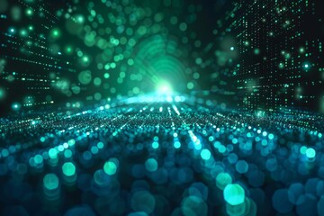 A computer network with a large orange circle in the middle. futuristic technology background