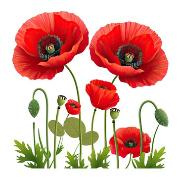 Bud Petals Red Poppy Sun Pads On White Background, Illustrations Images