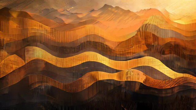 Abstract background with a wavy pattern in gold and brown colors.