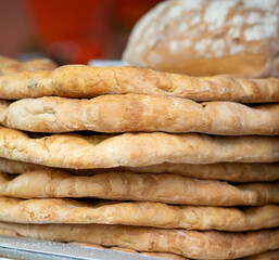 detail of italian focaccia at market in italy