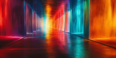 Viele wunderschöne bunte leuchtende Neon Elemente in 3D als Hintergundmotiv im Querformat für Banner, ai generativ - obrazy, fototapety, plakaty