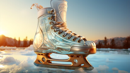 a pair of ice skates sit on the ice, generative ai - obrazy, fototapety, plakaty